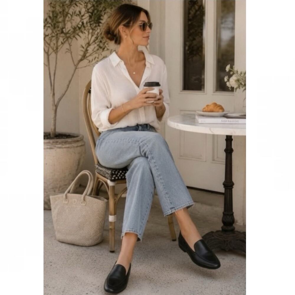 J.Crew Cecile Leather Smoking Slippers Loafers Black 7 Minimalist Classic Flats